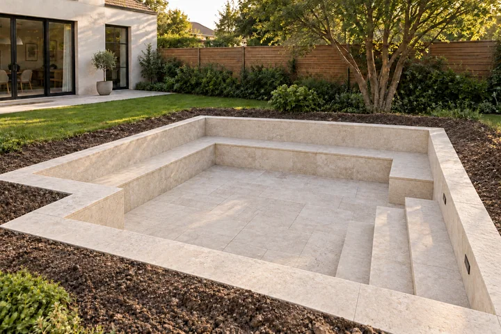 Sunken conversation garden: Structures and surfaces