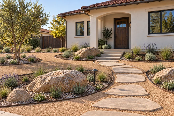 Sunny xeriscape rock garden: Planting