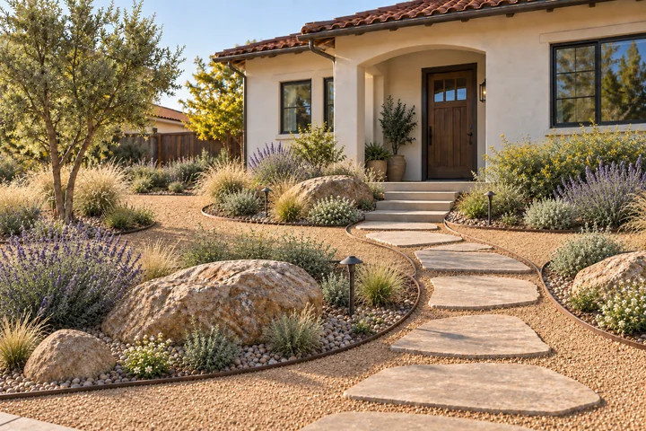Sunny xeriscape rock garden: Final styling
