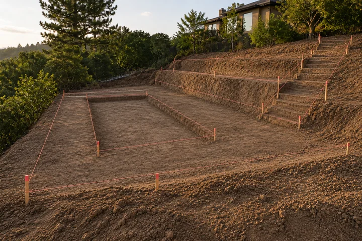 Terraced pool slope garden: Site preparation