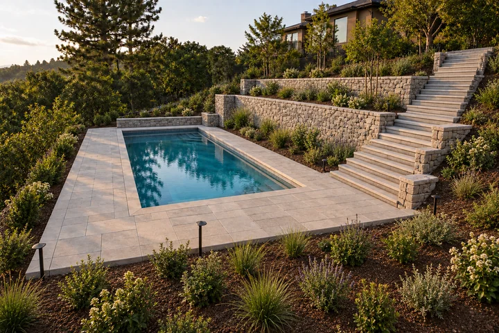 Terraced pool slope garden: Planting