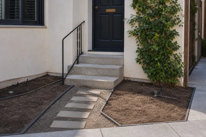 Tiny gravel stoop garden: Base works
