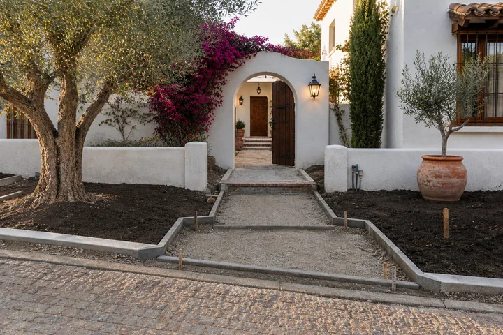 Welcoming front yard entry: Base works